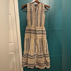 Laurel Grey Striped Sleeveless Button Down Maxi Dress W/  Pockets Size M Cotton